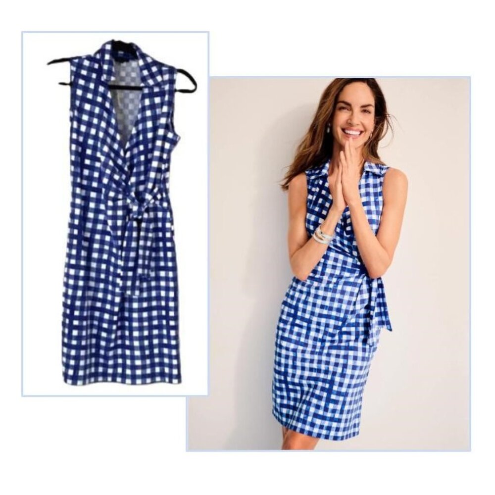 NWT | Talbots Jersey Dress | Blue/White Gingham | XS
